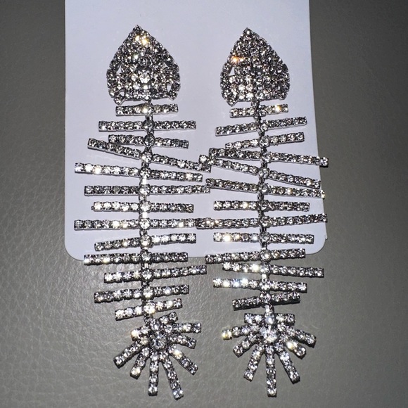 Fishbone Rhinestone Earrings - Picture 10 of 10